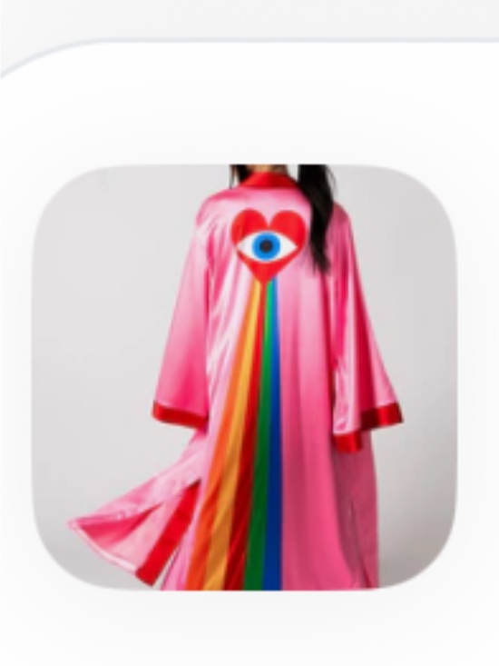 Dressed in LALA Jackets & Blazers - Dressed in LALA Pink Satin Kimono with Rainbow Eye Motif